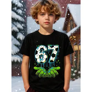Youth Graphic Cotton T-Shirt For Young Boys, 100% Cotton T-Shirts With Sports Themed Design Comfortable Fashion Funny MEME 67 Boy T-Shirt Perfect Gifts For Christmas Exquisite Shirts For Holiday Young Boys T-Shirt Loves Soccer, Summer Birthday Kids Top