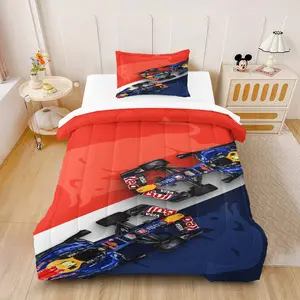 F1 Racing Themed Comforter Set,Ferrari Racing Print,Including 1 Quilt and 1 or 2 Pillowcases Without Pillows,Suitable as Fashionable Bedding Set for Family,Friends,Soft and Warm Bedroom Decoration