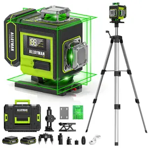 Alloyman Laser Level 4x360° with Tripod, Self Leveling Rechargeable Lazer Leveler for Construction and Picture Hanging, Nivel Laser with Pluse Mode for Outdoor, Hard Carry Case, 36.3" Tripod, 2 Rechargeable Batteries,Great Gift Idea for Fathers & Husbands