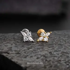 Oufer 16G Flower CZ Stud Earring Hypoallergenic 316L Stainless Steel Cartilage Helix Tragus Conch Earring Safe Long Wear