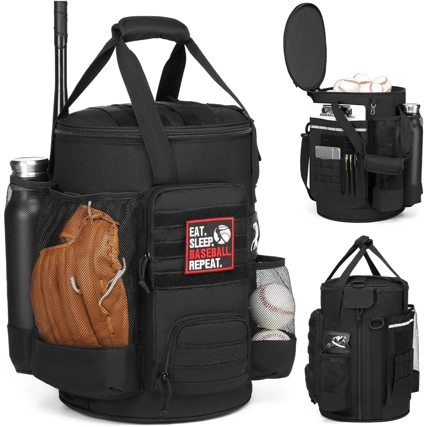 Baseball Bucket Bag Baseball Coaching Accessories Organizer Softball Bucket Bag with Anti-Slip Bottom & Multiple Pockets for Bat, Gloves, Scoreboards