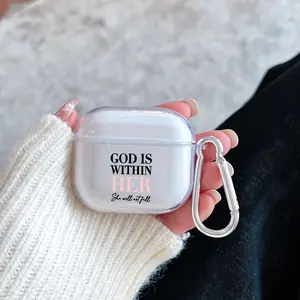 Pink Psalms Bible Quotes Pattern Protective Case for AirPods 4/3/2/1/Pro/Pro2 Soft TPU Earphone Cover, Transparent with Keychain