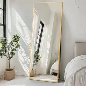 【Deal】71"x26 "arched rectangular full-length mirror, wall mirror with bracket hanging or inclined floor mirror, aluminum alloy frame full-length mirror for bedroom and dressing room, gold/black