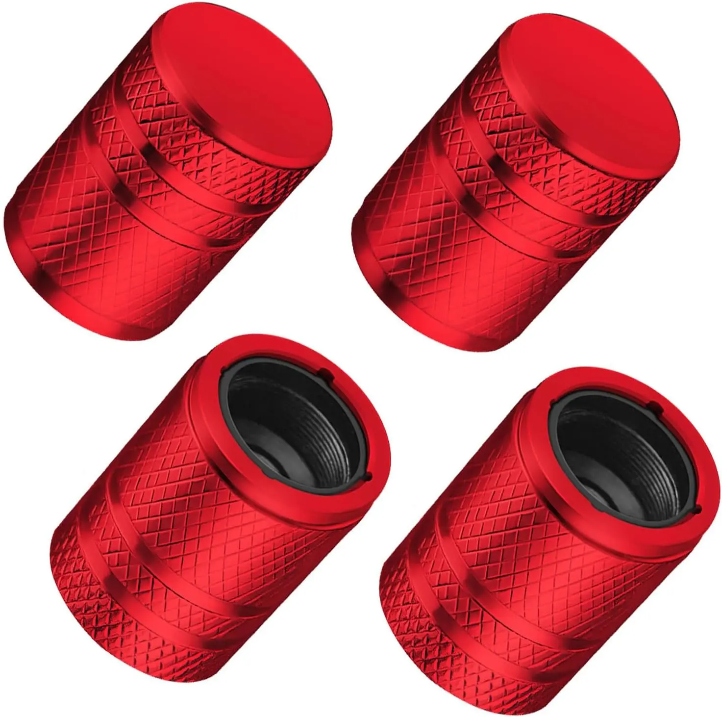 Luxury Anodized Aluminium Metal Car Tire Caps (Pack of 4) with Built-in Rubber O-Ring, Prevent Flat Tires, Protect from Elements