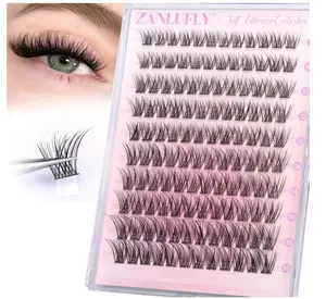 Self Adhesive Eyelashes Natural Self Adhesive Lash Clusters Pre-glued Eyelashes Clusters C-Curly No Glue Lashes Wispy Cluster Lashes 10-16MM DIY Individual Lashes by zanlufly