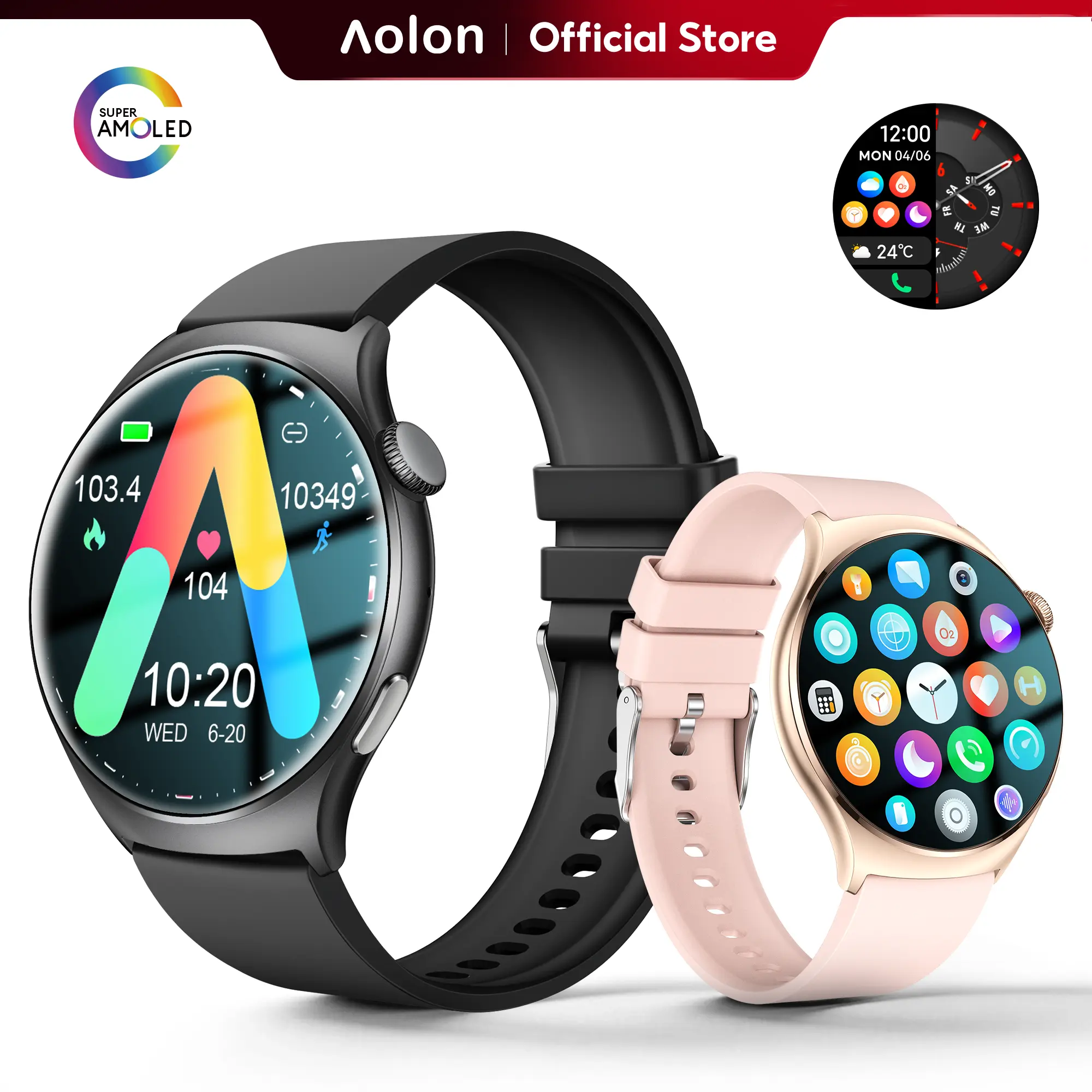 Aolon MarsR3 & GTR3 Sports Smartwatches - 1.43-inch AMOLED Touchscreen, Always-On Display (AOD), Running Pace Tracker, Bluetooth Calling, Metal Body, Efficient Charging, Music Control, Compatible with Smartphones & Devices #summerwins#SummerFinds