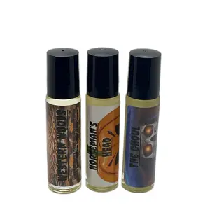 3-Pack Mysterious Spooky Halloween Silky Roll-On Bottled Vanilla Body Oils - Hydrating Golden Butterscotch, Sweet Vanilla Bean, Spiced Cinnamon, Pumpkin, Jasmine Blend - Body Care Cosmetics