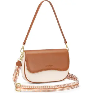 RONSIN Shoulder Bag for Women with RFID Built-in Wallet, Trendy Underarm Bag Crossbody Purse with Adjustable Strap (Brown & Beige)| Vegan Leather, RFID Built-in Wallet, Two Detachable Strap