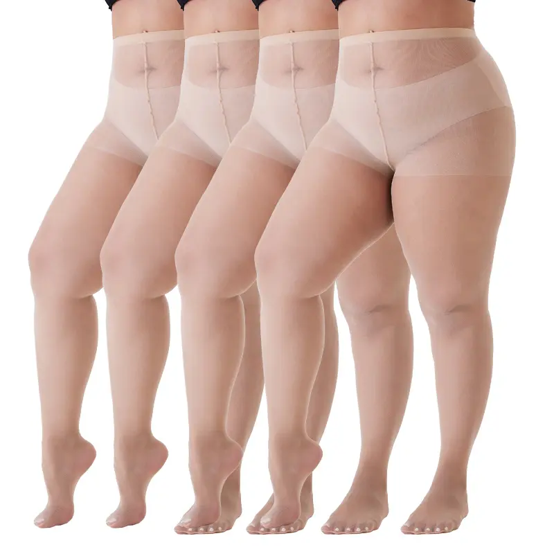 LASETA Women's 4 Pairs Plus Size Control Top Tights Ultra-Soft Panty Hose 20D Ultra-Soft Sheer Nylon Fit Day