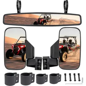 UTV Side Rear View Mirror With 1.75" to 2" Roll Bar Cage Compatible with Polaris RZR Honda Pioneer Yamaha Rhino Kawasaki Teryx, With Center View Mirror