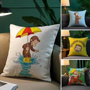 C-curious George cartoon Pillow Case Minimal short plush cushion cover with soft texture reversible print and a hidden zipper creates warm winter moments and blends easily with modern décor