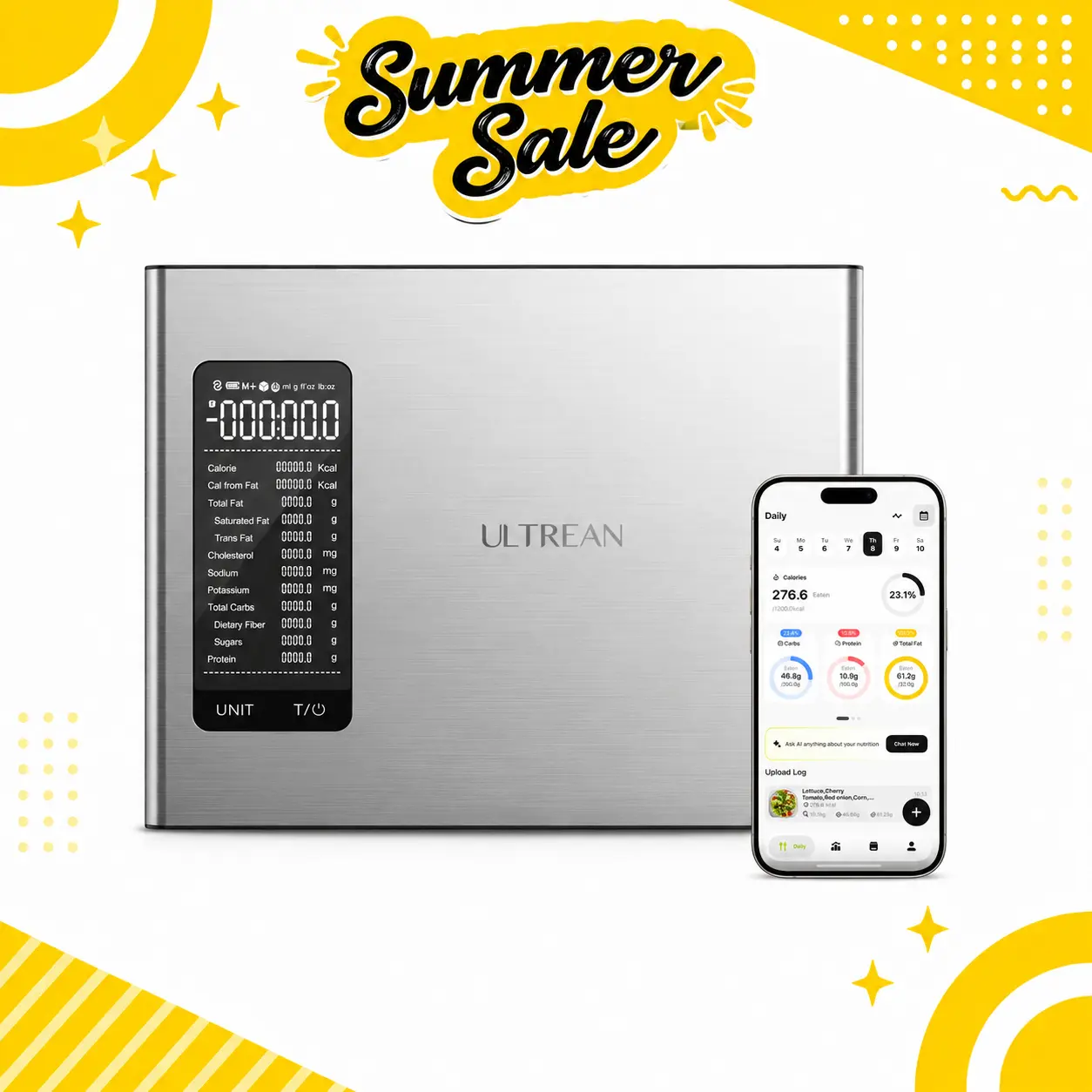 Ultrean AI Smart Food Nutrition Scale Electronic Calorie Counter for Diet Management & Fitness One-Touch Scan for Comprehensive Nutrient Data Accurate Calorie Tracking with Sleek Compact Stainless-Steel Design