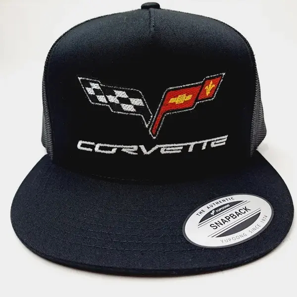 Corvette Embroidered Patch On Retro Trucker Hat Adjustable Snapback Baseball Cap Vintage Mesh Hat for Men Women Unisex Streetwear