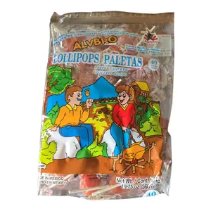 Alvbro Pollito Azado Lollipops 40 Pieces Net Wt 1 lb 4.7 oz Mexican Candy Snack Sweet Peach Pineapple Flavor Spicy Chili Kick
