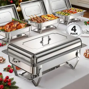 WARMOUNTS 9QT Rectangular Chafing Dishes for Buffet – Choose Full-Size or Multi-Size Food Pans, Foldable Frame, Large Chafing Dish Set with Mirror-Polished Stainless Steel, Rolled Rim, for Parties & Catering (2/4/6 Pack)