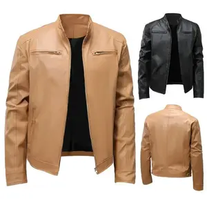 Men's Clothing Men's Leather Coat Male Teenager Stand Collar Punk Male Motorcycle Leather Jacket Menswear Tops