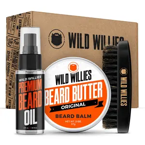 Wild Willies Brand LLC Beard Starter Set with Oil, Beard Balm & Brush - Original Hair Care Essentials