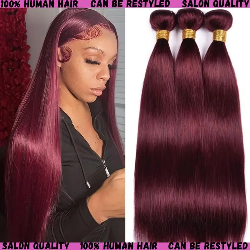 99j Burgundy Body  Red Colored Huamn Hair Weave  Quick Weave Extensions bundles