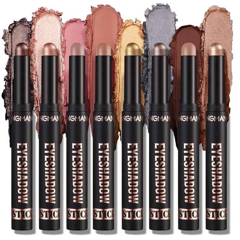 Eye Shadow Sticks 8-Piece Set, Long-Lasting Waterproof Cream Formula, High Pigment Makeup with Matte and Glitter Finishes, Cosmetic, Sparkly Eyeshadow, Blend, Shimmer, Natural, Youth