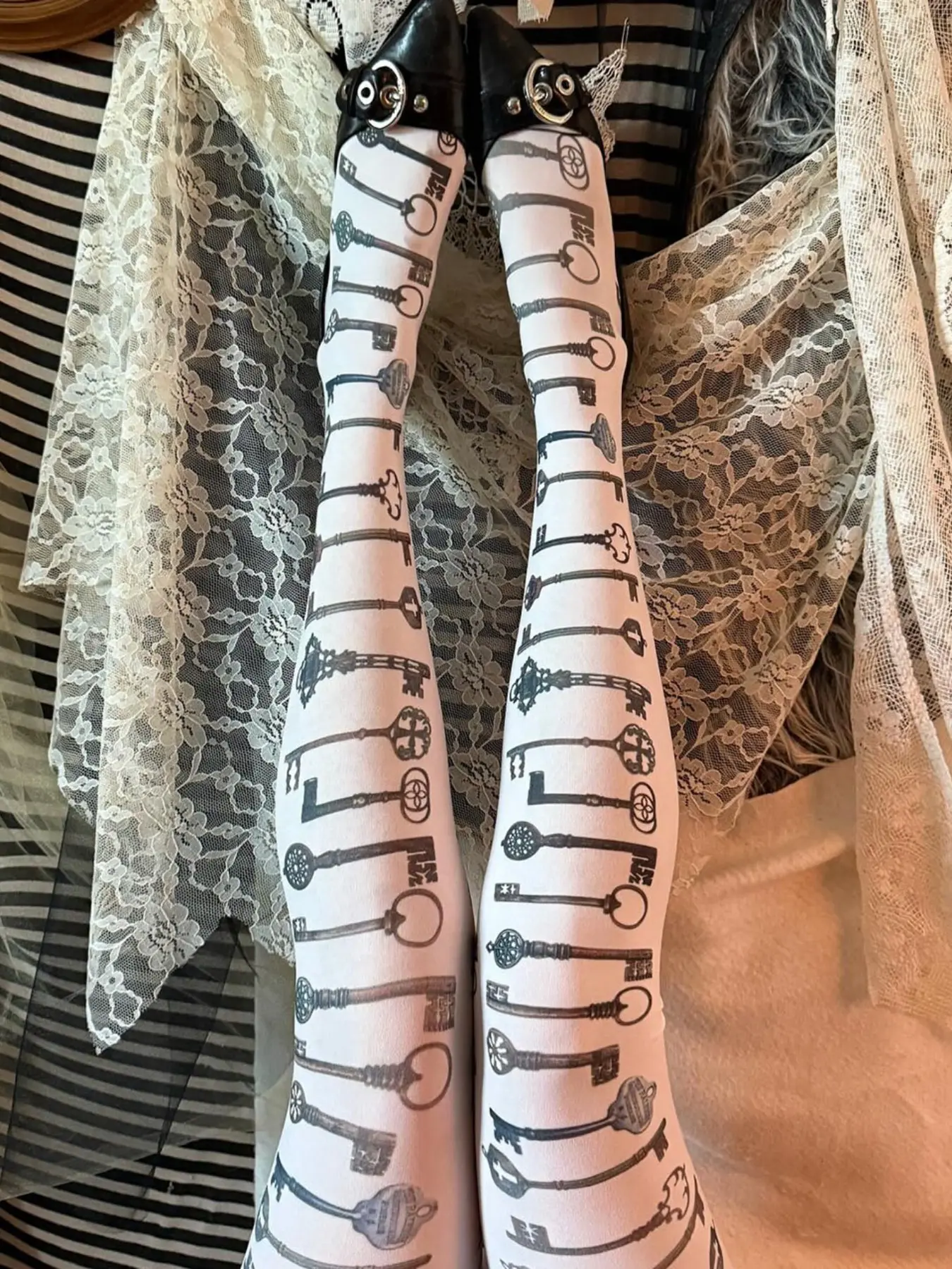 Women's Y2K Fashion Cute Cartoon Print Slim Fit Pantyhose, Punk Casual Aesthetic Skinny Gothic Role Play Cosplay, Costume Socks