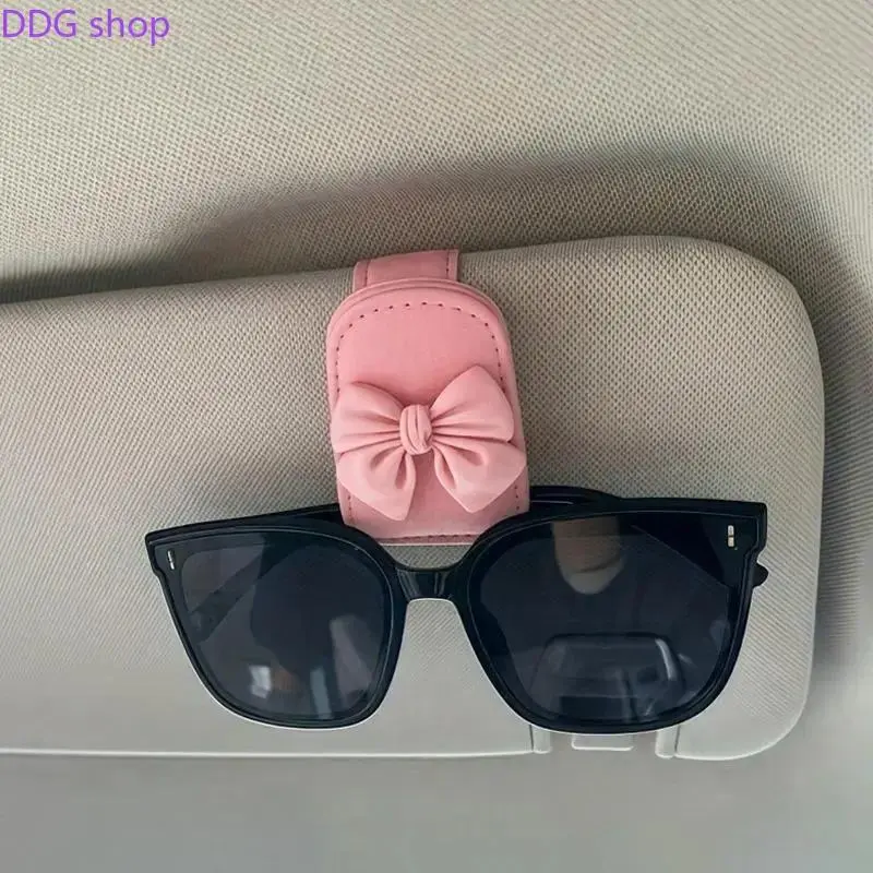 Female Bow Shape Car Sun Visor Glasses Holder - Magnetic Clip Car Accessories, Multifunctional Organizer with Quick Card Access for Tickets