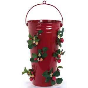Houston International Trading 8491E XR Enameled Galvanized Strawberry & Flower Planter, Red