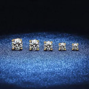 925 Sterling Silver Gold color Cubic Zirconia Stud Earrings 1 Carat 4 Prong Hypoallergenic Jewelry Gift for Women