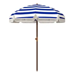 Outsunny 5.9' x 5.9' Portable Beach Umbrella with Walls, Ruffled Outdoor Umbrella Cabana with Vented Canopy, Carry Bag Included, Blue Stripe