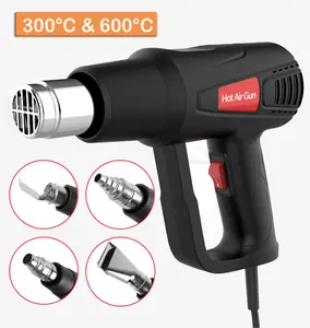 Heat Gun, 2000W Heavy Duty Hot Air Gun Kit 572°F&1112°F (300℃ & 600℃) Dual Temperature Settings Overload Protection  With 4 Nozzle Attachments for Crafts, Shrink Wrapping/Tubing, Paint Removing, Epoxy Resin,Vinyl Wrap