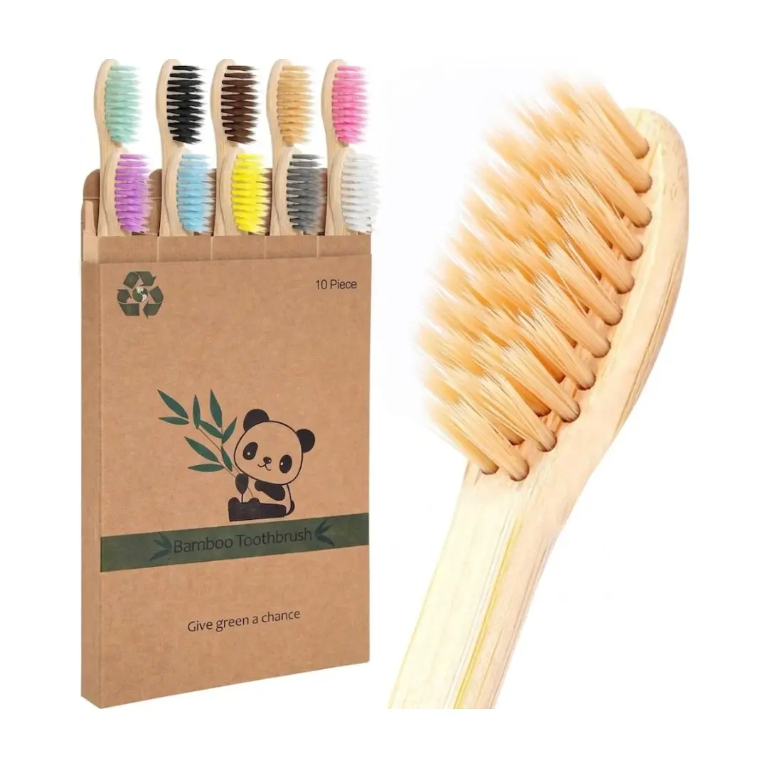 Bamboo Toothbrushes, 10 Pack BPA-Free Soft Tapered Bristles, Eco-Friendly, Natural Wooden, Green Toothbrush, Organic Toothbrushes Travel Set