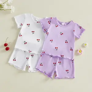 Toddler Baby Girl Summer Outfits Short Sleeve Cherry Print Tops + Shorts 2Pcs Clothes Set Little Girls Summer Clothes