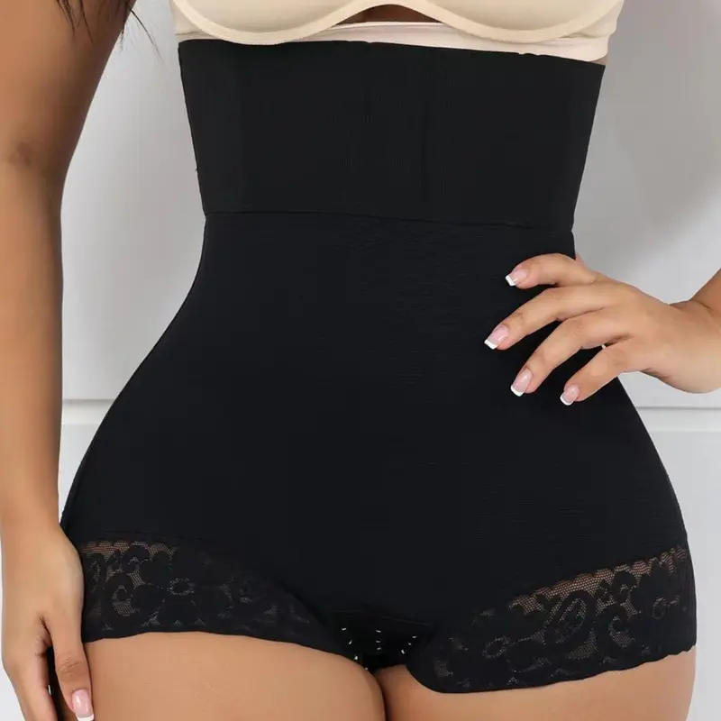 Women's Solid Color Contrast Lace Panty, Basic Comfortable Tummy Control Butt Lifting Shaper, Ladies Shapewear Bottoms for All Seasons, High Waist Shaperwear, High Waisted Shaping, Underwear, Black, Stomach Shapewear Underwear