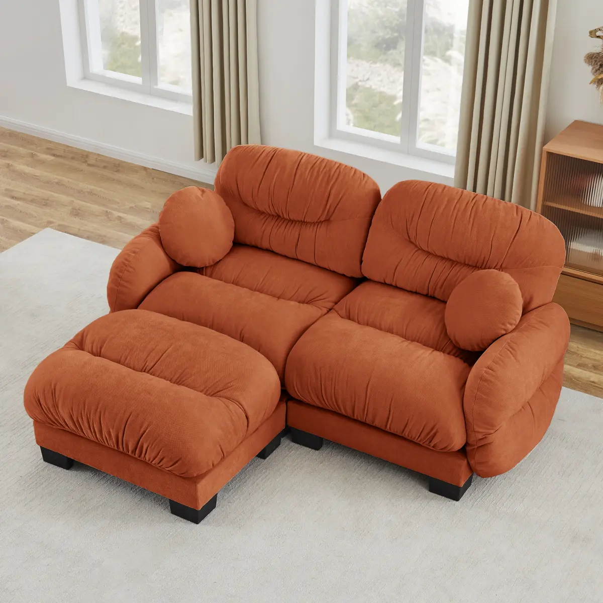 81.8" Cloud-Style Modular Chenille Sectional Sofa Couch for Living Room, Loveseat with Single Ottoman, Assembly Required, Neutral Soft Fabric, Ideal for Small Apartment Living Space,Orange