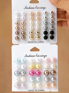66 PCS Fashion Stud Earrings Set, Minimalist Elegant Colorful Faux Pearl Earrings, Versatile Daily Vacation Party Jewelry Gifts for Women, Ear Studs