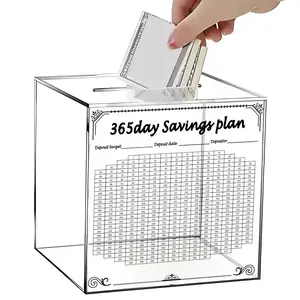 365 Days Money Saving Challenge Box, Large Capacity Acrylic Clear, Unbreakable Cash Saving Box for Adults, Cash Coin Jar