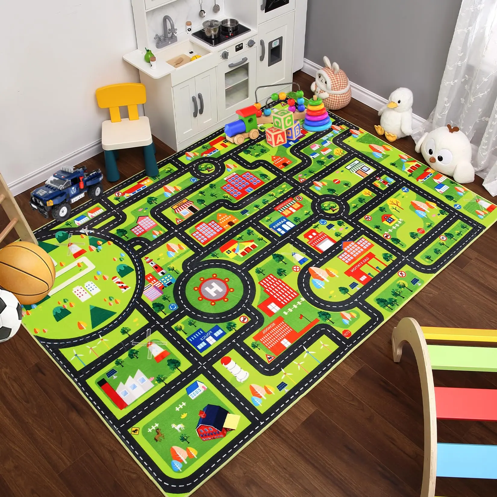 GARVEE Play Rug 8x10 Feet - Large Educational and Game Area Carpet Featuring City Life Traffic Road Design, Perfect for Toddlers' Bedroom, Playroom, and Classroom Use