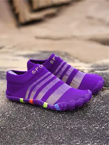 1 Pair Couple's River Tracing Shoes, Breathable Flyknit & Color-Block Heel, Serrated Anti-Slip Outsole, Trendy Shoes for Beach & Drifting