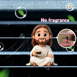 1Pc Jesus Holding Coffee Cup Car Air Vent Clip, 2D Acrylic Christian Figurine, Creative Religious Car Interior Decor, Car Interior Decoration, Car Accessories, Gift for Christian Friends & Coffee Lovers, Birthday & Driver Gift