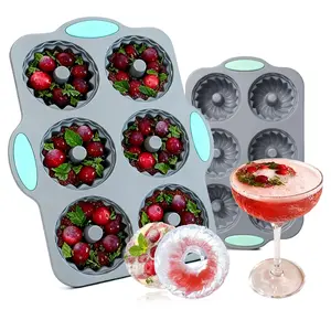 Silicone Wreath Ice Cube Tray & 6-Hole Mini Bundt Cake Pan, 11.2x6.9in 1.2in Creative Wreath Form Ice Mold, Kitchenware Bar Utensil for Holiday Cocktails & DIY Crafts