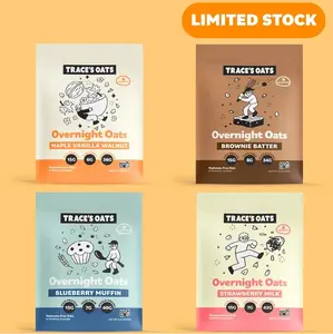 Trace’s Oats Starter Pack – 4 Pack Delicious High Protein Overnight Oats | 15g Protein, No Added Sugar, Gluten & Glyphosate-Free | Blueberry Muffin, Maple Vanilla Walnut, Strawberry Milk, Brownie Batter