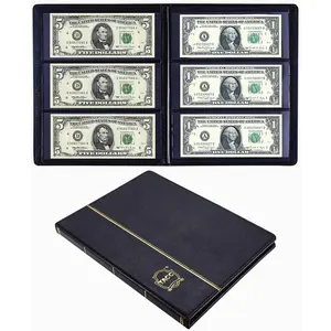 Leather 60-Pocket Dollar Bill Holders for Collectors  Album  Collection Supplies Book Travel Banknote  Storage,Collection Folder for paper souvenirs, Black