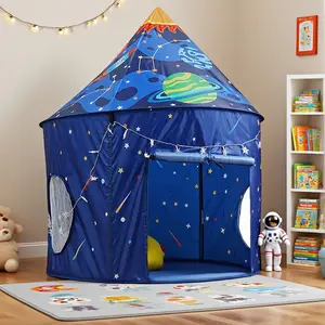 Blue Starry Sky Portable Foldable Kids Play Tent, breathable and well-ventilated children's toy tent. The blue rocket starry sky play tent is the perfect gift for kids! Starlight