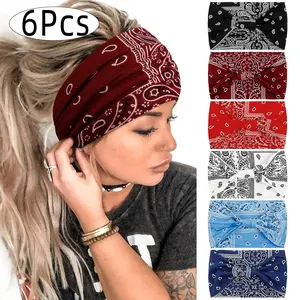 Women's Wide Sport Headbands Pack of 6 Headband Set, Ideal for Basketball American Football Rugby Quick Ball Sports, Oversized Boho Style Yoga Fitness Headband