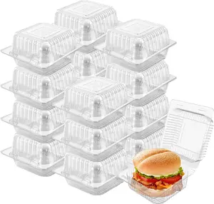 100 Pack 5 x 5 inch Clear Plastic Disposable Clamshell Container,Hinged Take Out Clamshell Dessert Container with Lid Takeout Tray Disposable  Clamshell Containers for Dessert,Cakes,Sandwiches