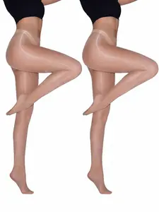Laseta Oily Effect Shiny Pantyhose for Women 2-Pack, Reflective Sheer Tights with High Waist Control Top, Comfortable Elastic Fit for Parties & Everyday Wear Casual Black Womenswear Blouse