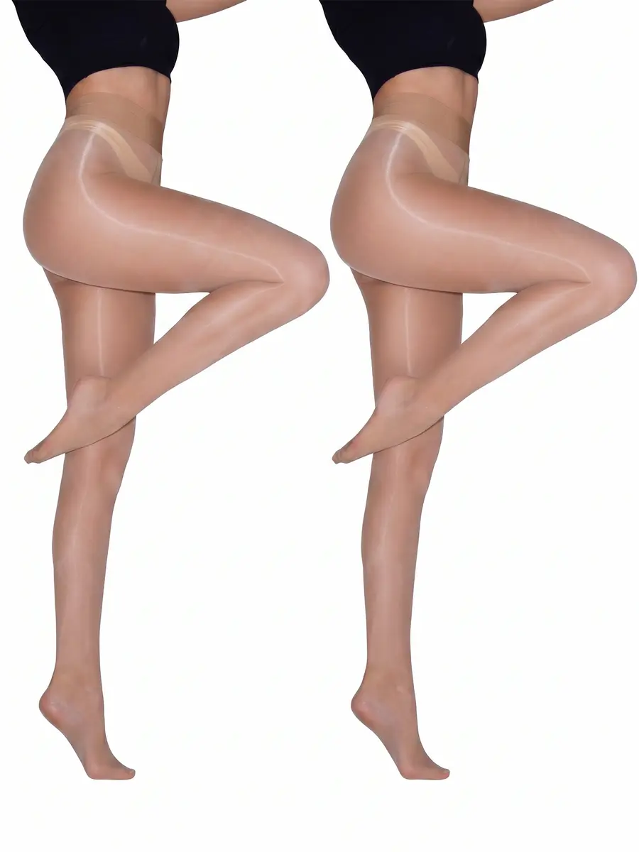 Laseta Oily Effect Shiny Pantyhose for Women 2-Pack, Reflective Sheer Tights with High Waist Control Top, Comfortable Elastic Fit for Parties & Everyday Wear Casual Black Womenswear Blouse Dressy