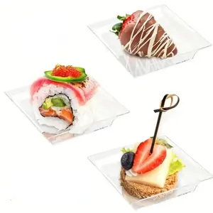 50/100 Pack Disposable Transparent Snack Plates, Square Mini Dessert Plates, Plastic Plates, Disposable Tableware, Wedding Christmas Birthday Party Use, Indoor Outdoor Parties