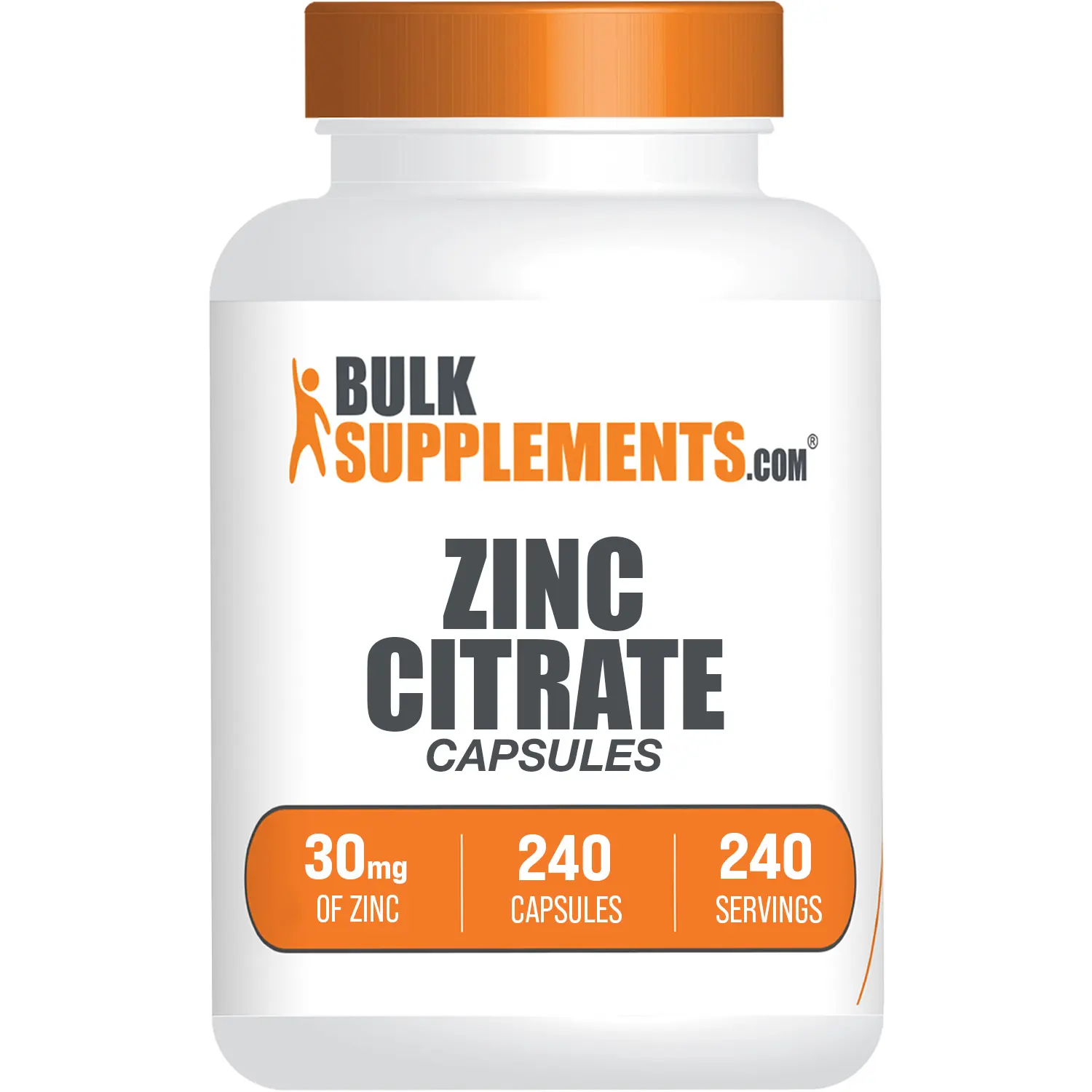 BulkSupplements - Zinc Citrate Capsules - Immune - Healthy Skin - 240 Capsules - 30mg of Zinc per Serving