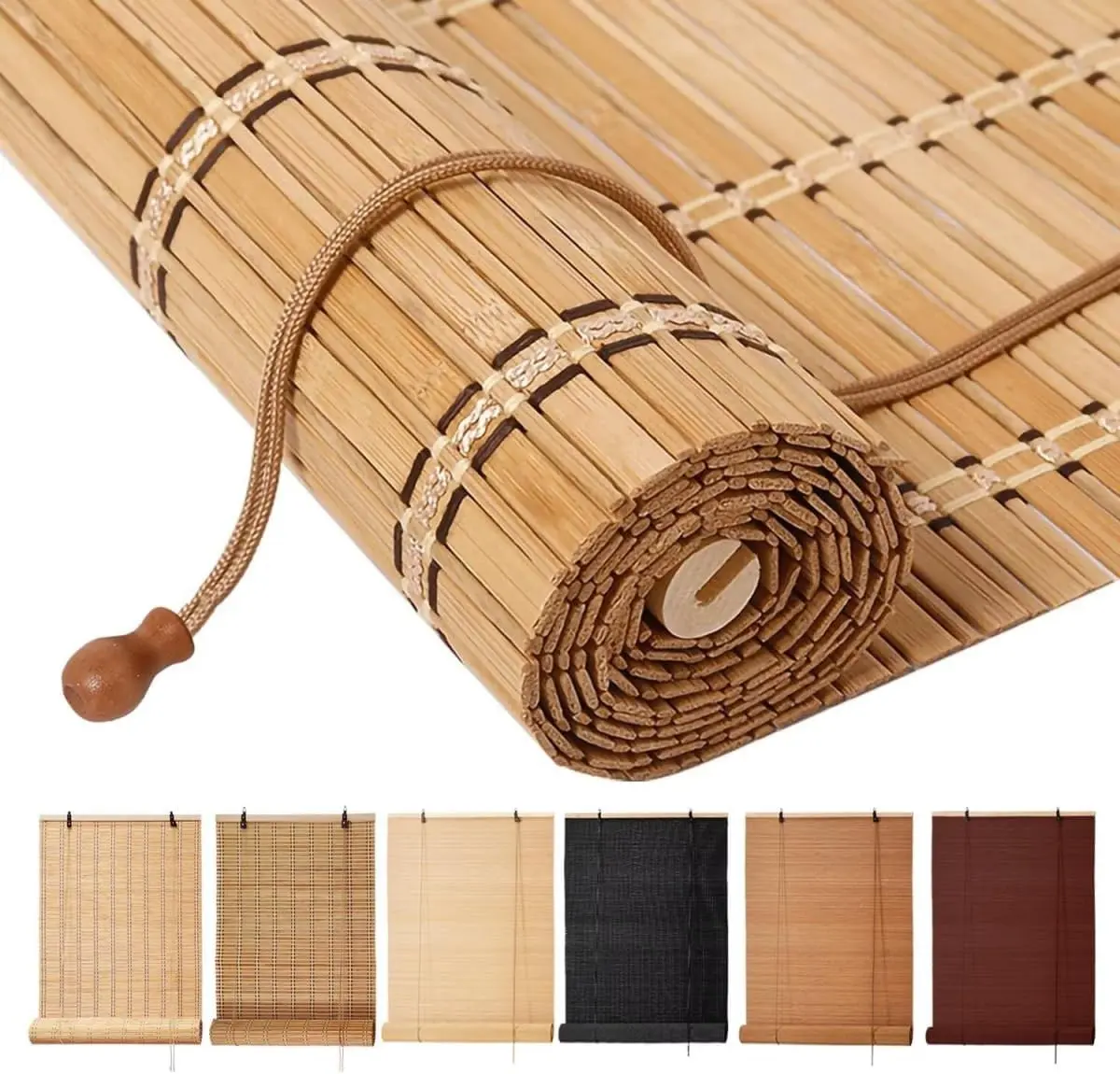 Bamboo Blinds, Easy to Install Bamboo Shades for Indoor Windows, Custom Sizes Roller Shades for Indoor Windows, Roll Up Blinds Indoor Outdoor Patio