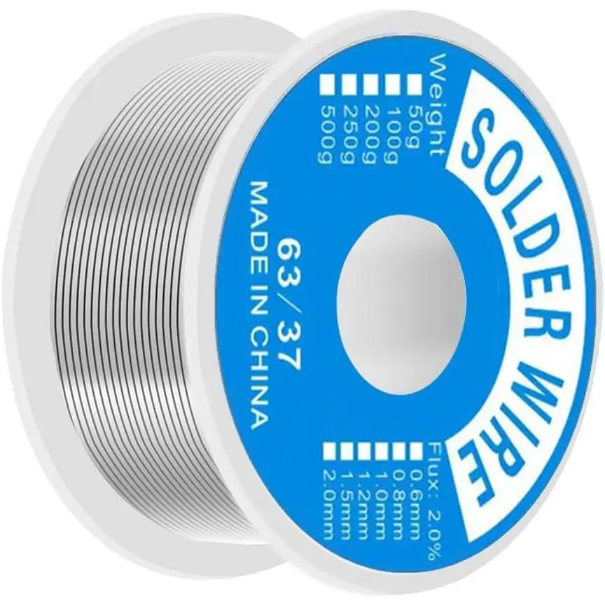 63/37 Tin Lead Flux Core Solder Wire for Circuit Repair & Electrical Soldering - 195°C Low Melting Point, 2% Flux, High Purity, Excellent Wettability, 0.8mm, 50g/100g, Ideal for Beginners & Enthusiasts, 0.8 Ounces